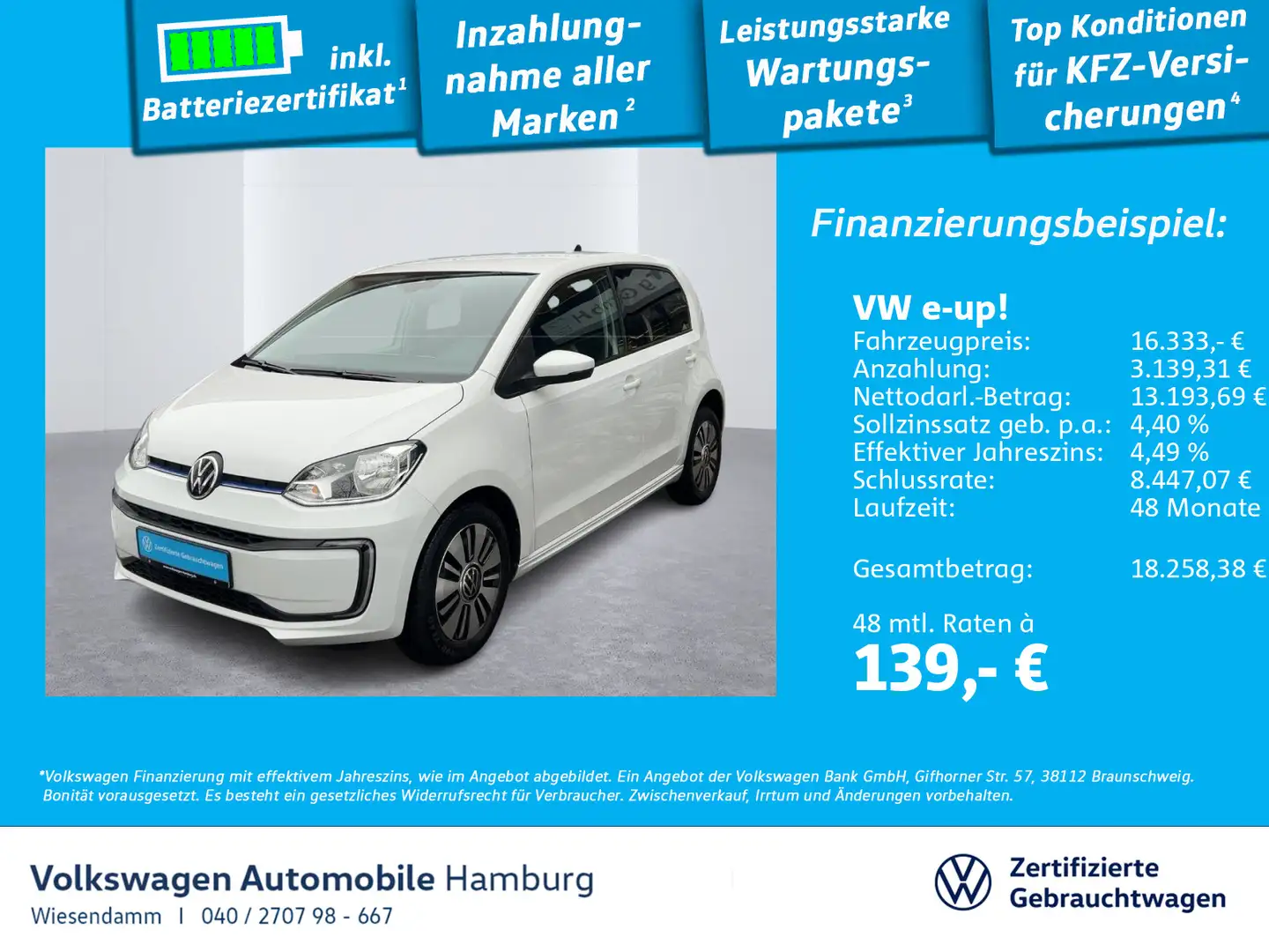 Volkswagen e-up! Style Plus Kamera Sitzhzg Klima PDC Blanc - 1