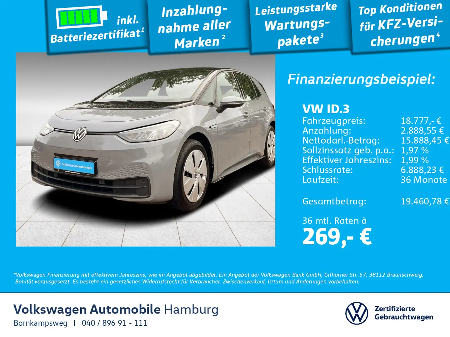 Volkswagen ID.3 Pure Performance Navi LED Wärmepumpe ACC Grau - 1