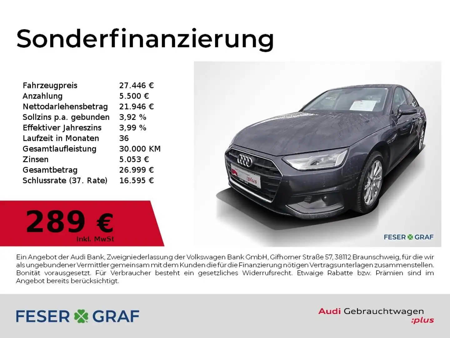Audi A4 Lim 30 TDI S tronic Navi,PDC,SHZ,Tempomat,17" Grau - 1
