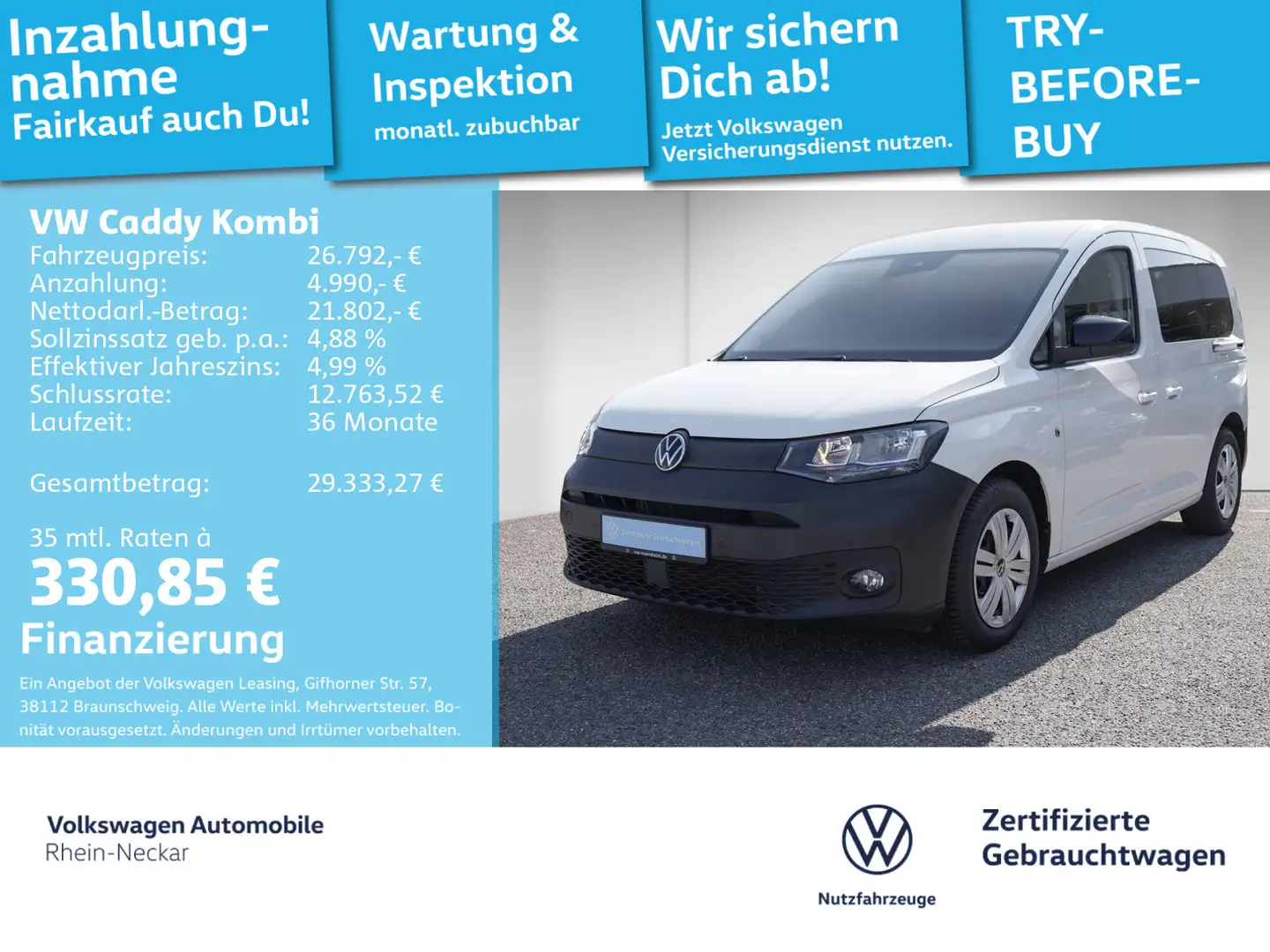 Volkswagen Caddy 2.0 TDI DSG AHK Navi PDC Klima ACC u Weiß - 1