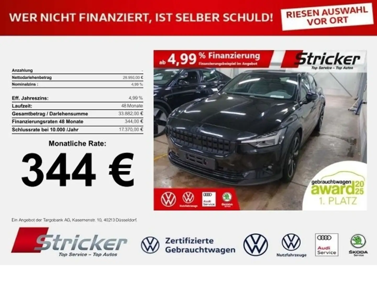 Polestar 2 Long Range Single Motor 344,-ohne Anzahlung Schwarz - 1