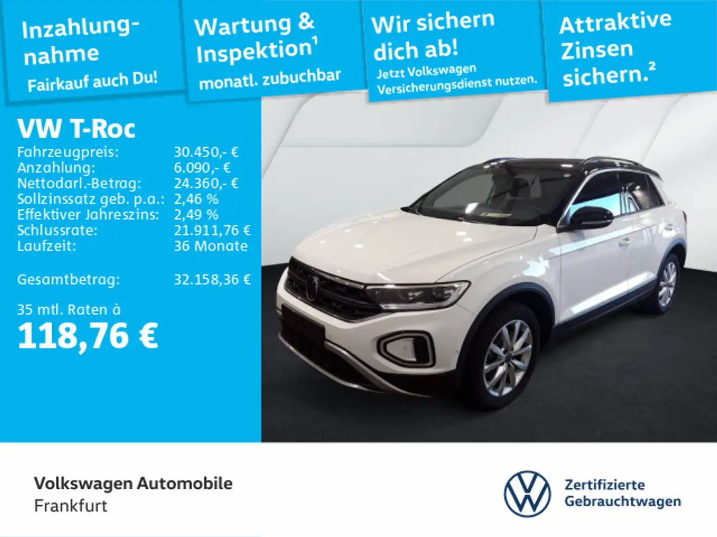 Volkswagen T-Roc 2.0 TDI DSG Goal Navi LEDPlus DAB+ FrontAs Weiß - 1