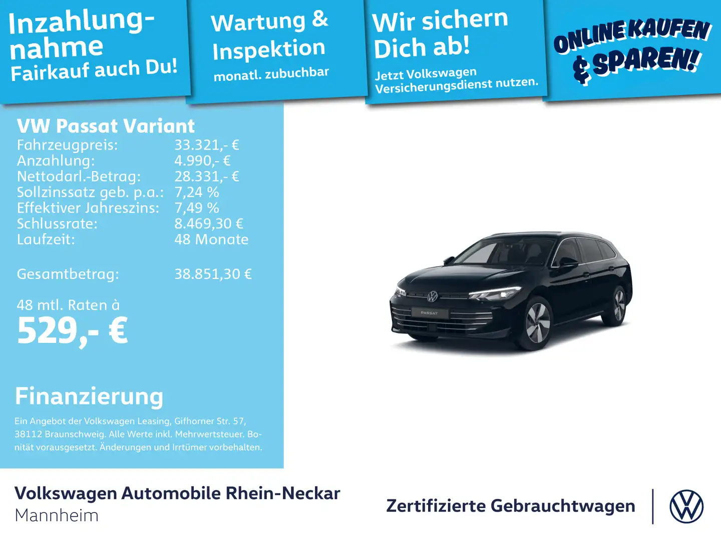 Volkswagen Passat Variant 1.5 eTSI DSG Navi AHK Kamera uvm Schwarz - 1