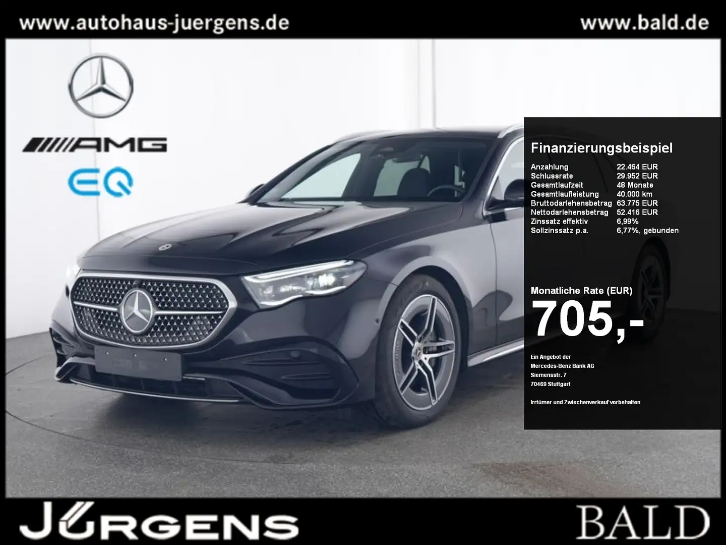 Mercedes-Benz E 450 d 4M T AMG-Sport/Pano/AHK/360/Digital/19 Noir - 1