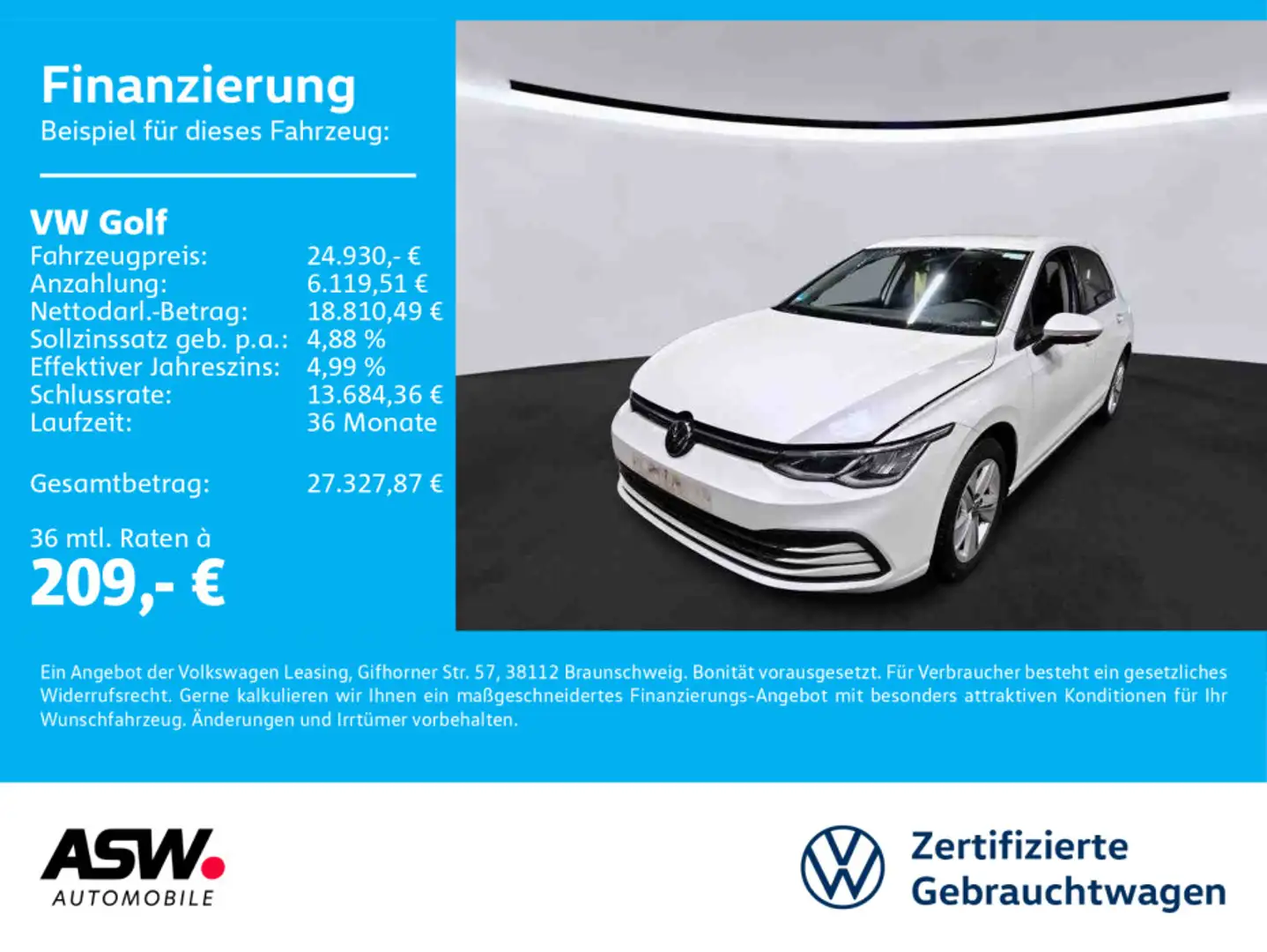 Volkswagen Golf Life 2.0 TDI DSG LED Navi RFK PDC SHZ ACC Weiß - 1