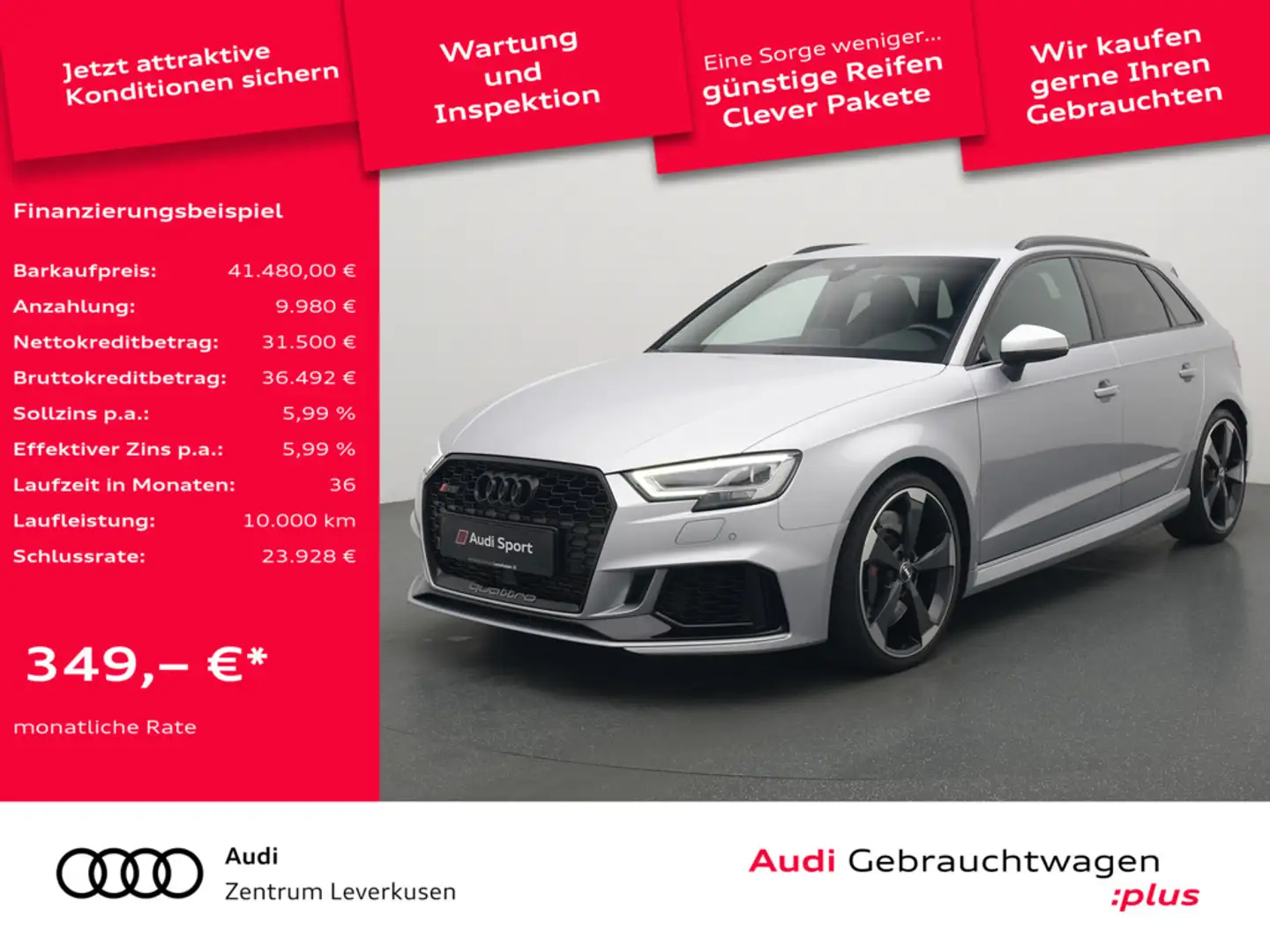 Audi RS3 Sportback quattro S TRON LEDER B&O MATRIX Silber - 1