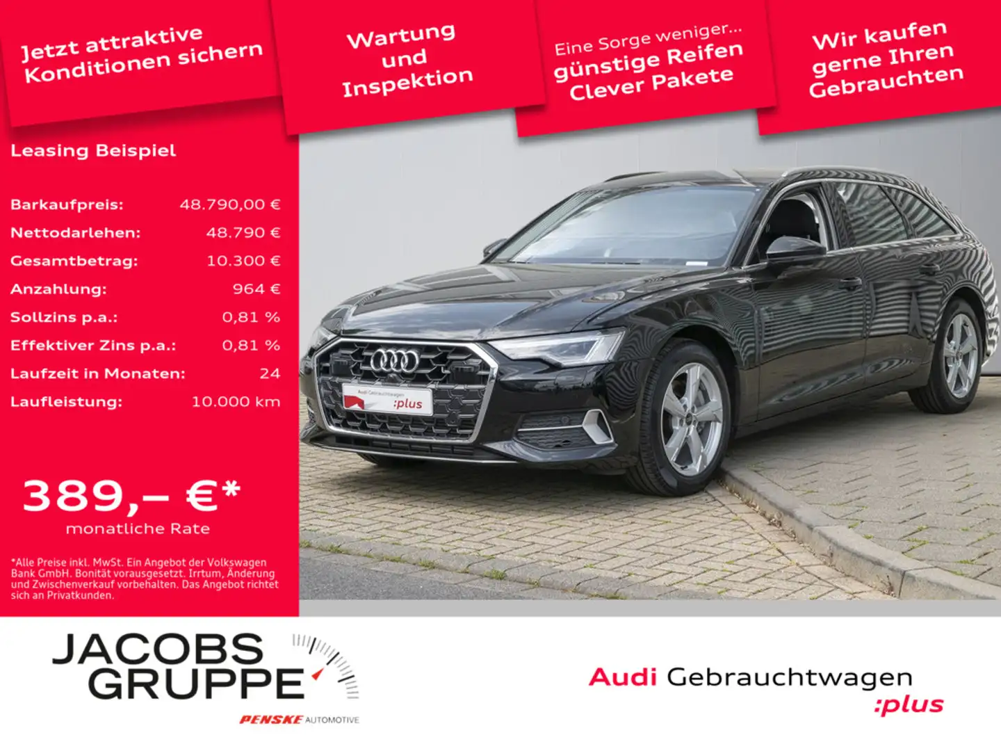 Audi A6 Avant 45TFSI advanced Matrix/ACC/360°/AHK/Leder Schwarz - 1