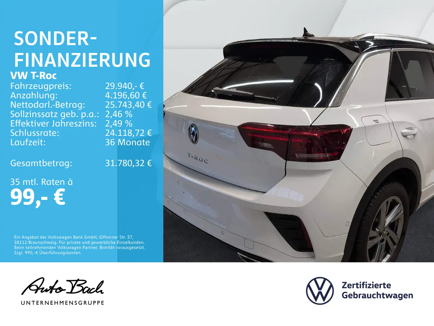 Volkswagen T-Roc T-ROC 1.5 TSI DSG R-Line, Navi, LED, AHK, Rückfa Weiß - 2