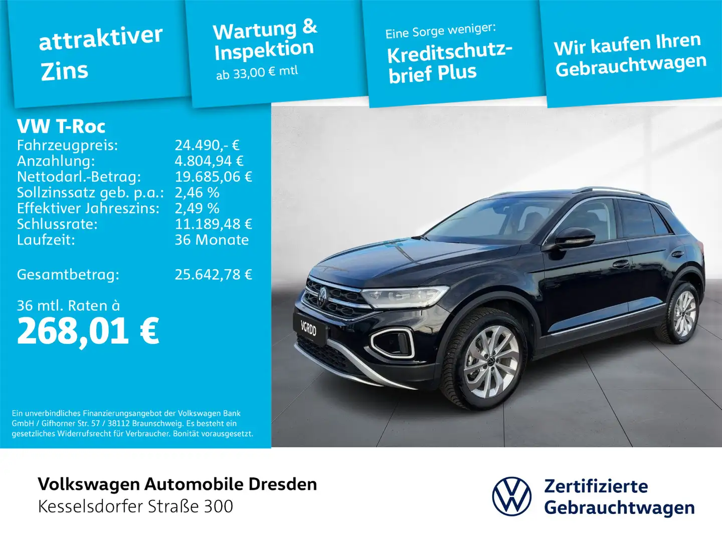 Volkswagen T-Roc 1.0 TSI Style ACC DAB Navi LED Schwarz - 1