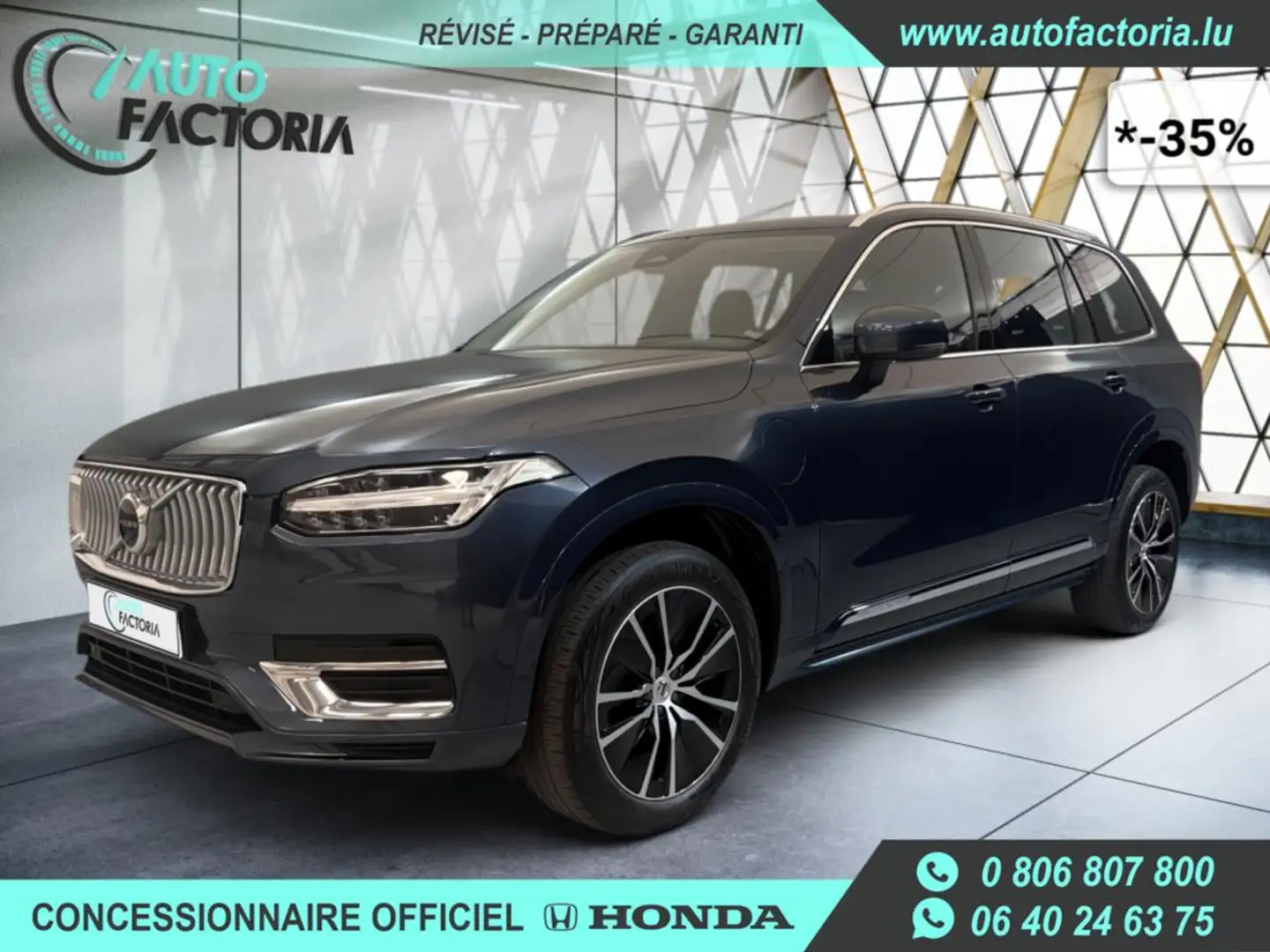 Volvo XC90 -35% T8 PHEV 455cv BVA8 4X4 7PL +GPS+CUIR+Opts Bleu - 1