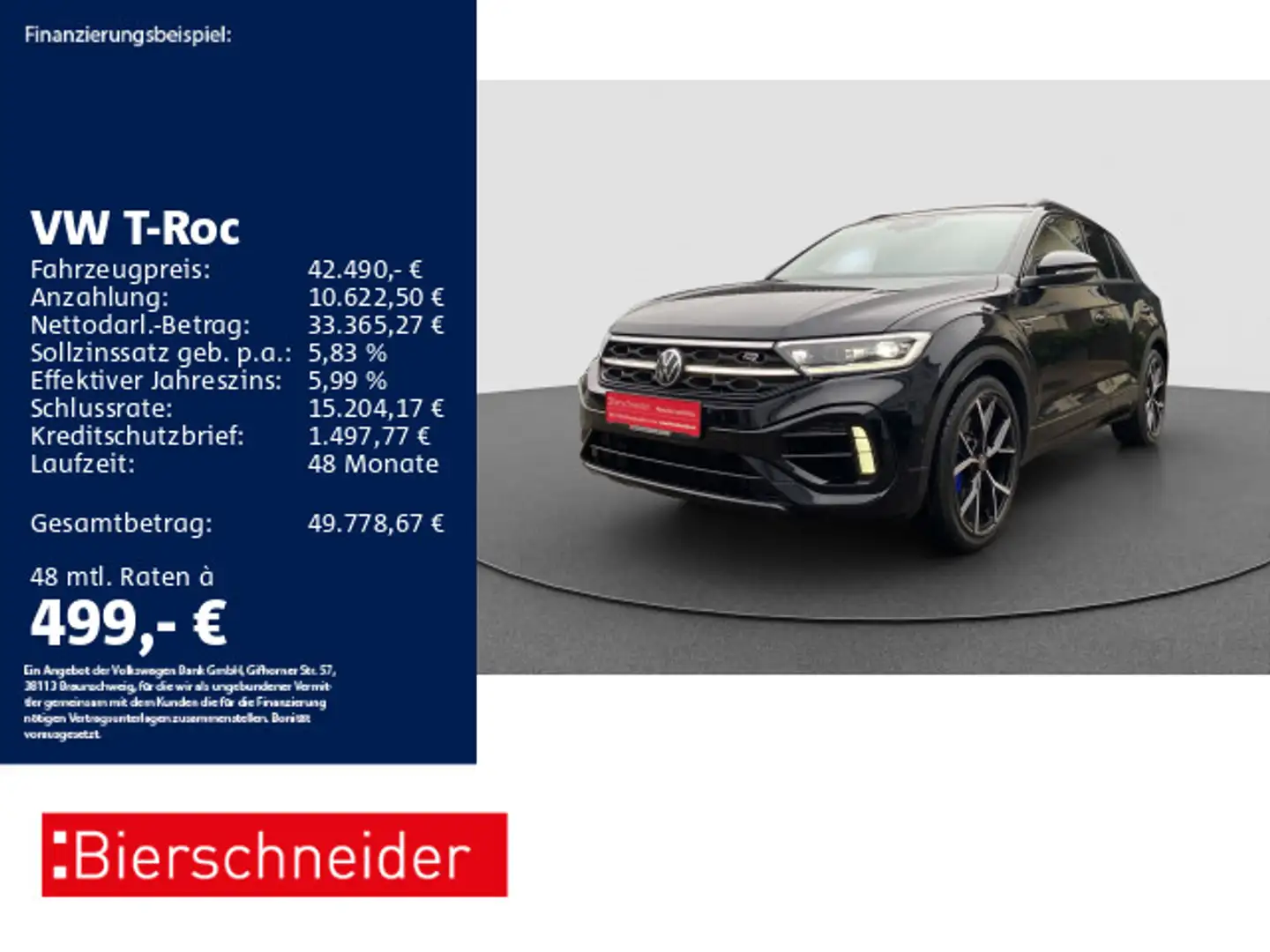 Volkswagen T-Roc 2.0 TSI DSG 4Mo R 19 AKRA AHK PANO LEDER Schwarz - 1