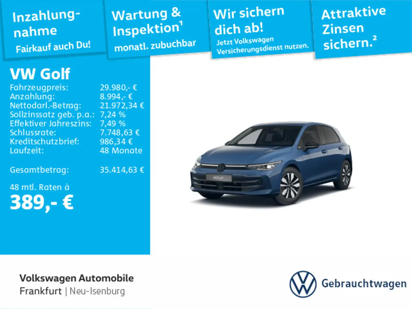 Volkswagen Golf VIII 2.0 TDI DSG Goal Navi AHK Sprachassist Blau - 1