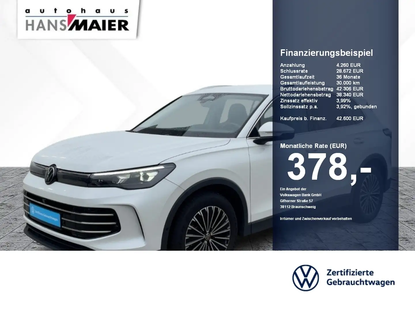 Volkswagen Tiguan eTSI Elegance DSG Nav AHK GJR LED ACC Kam Weiß - 1