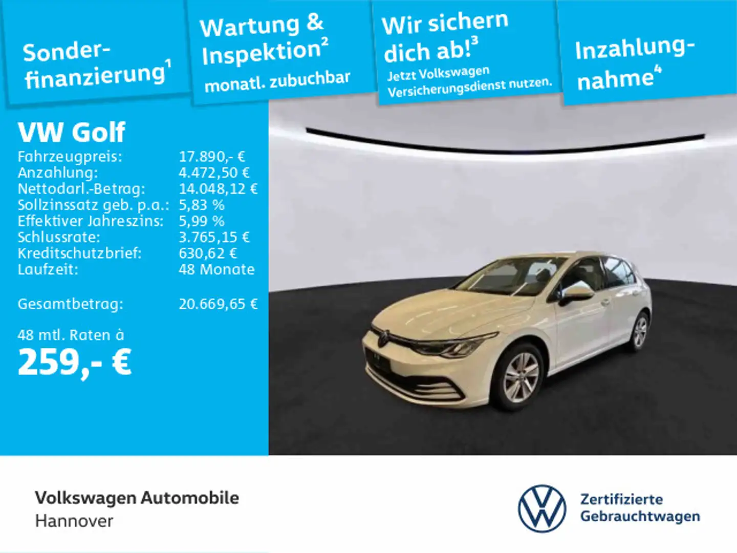 Volkswagen Golf VIII 2.0 TDI Life Navi ACC LED Dig.Cockpit Weiß - 1