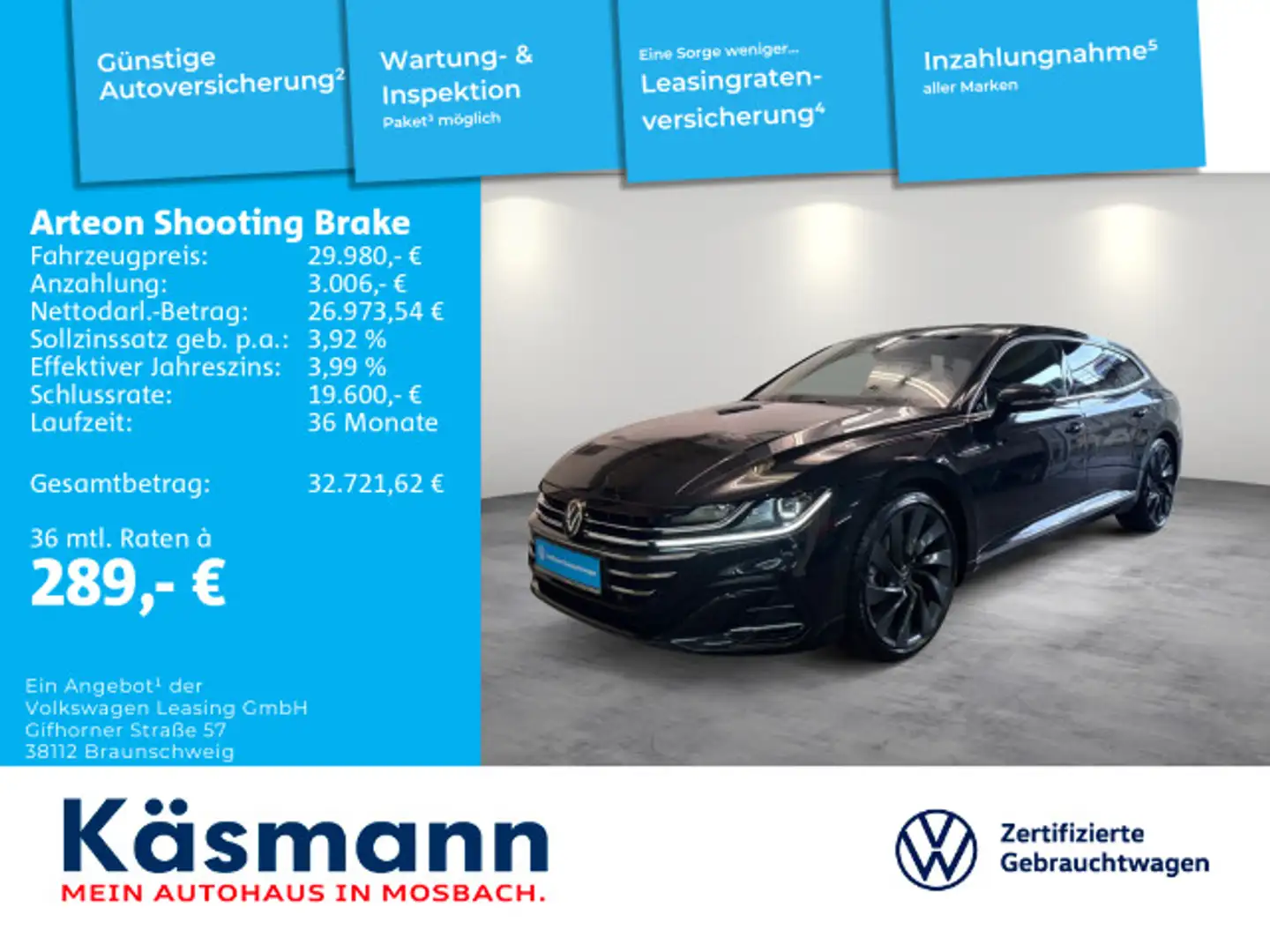 Volkswagen Arteon R-Line 2.0TSI PANO NAV DCC Schwarz - 1