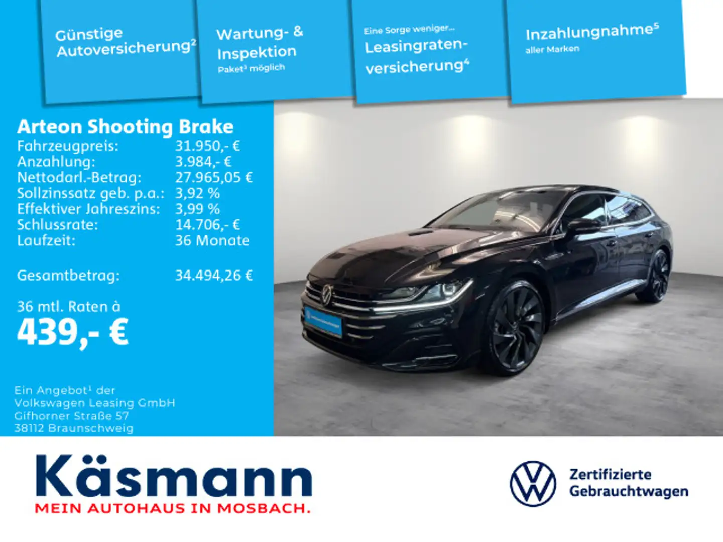 Volkswagen Arteon R-Line 2.0TSI PANO NAV DCC Schwarz - 1