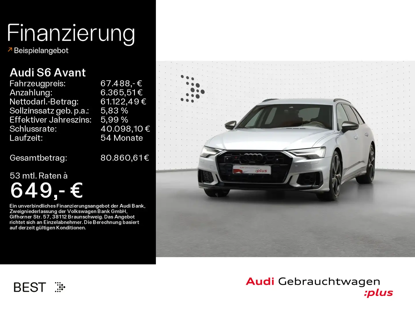 Audi S6 AIR*HUD*B&O*Assist Plus*Matrix*Stndhzng Silber - 1