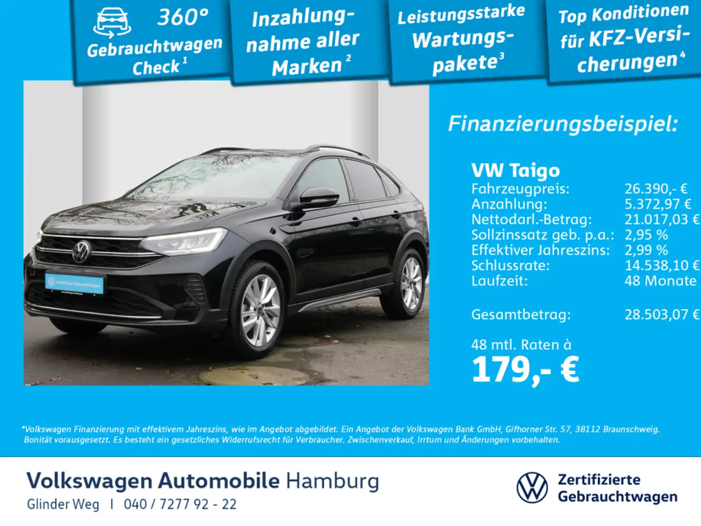 Volkswagen Taigo 1.0 TSI Goal DSG Ganzjahresreifen ParkAssi Schwarz - 1
