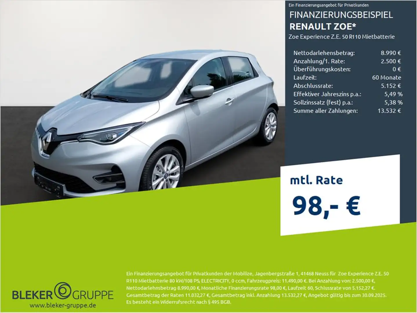 Renault ZOE Zoe Experience Z.E. 50 R110 Mietbatterie Gris - 1