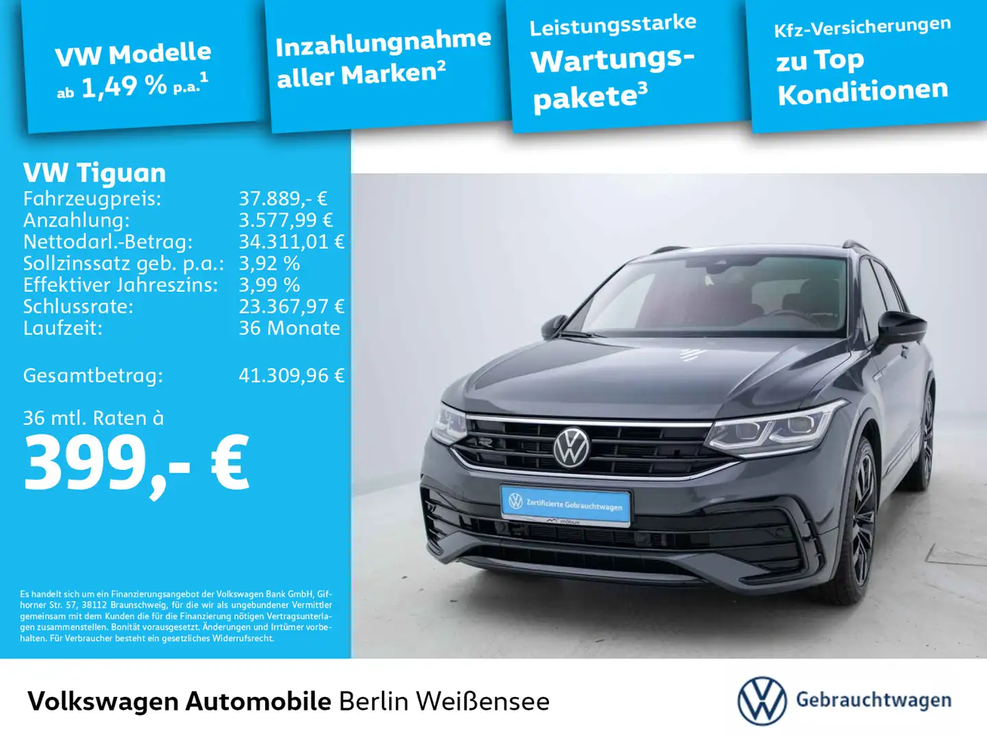 Volkswagen Tiguan 2.0 TDI R-Line 4Motion *DSG*APP*ACC*MATRI Grau - 1