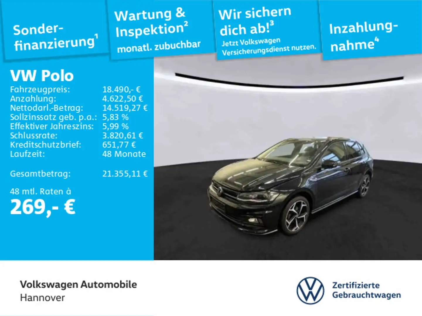 Volkswagen Polo 1.0 TSI DSG Highline R-Line Navi Pano Kamer Schwarz - 1