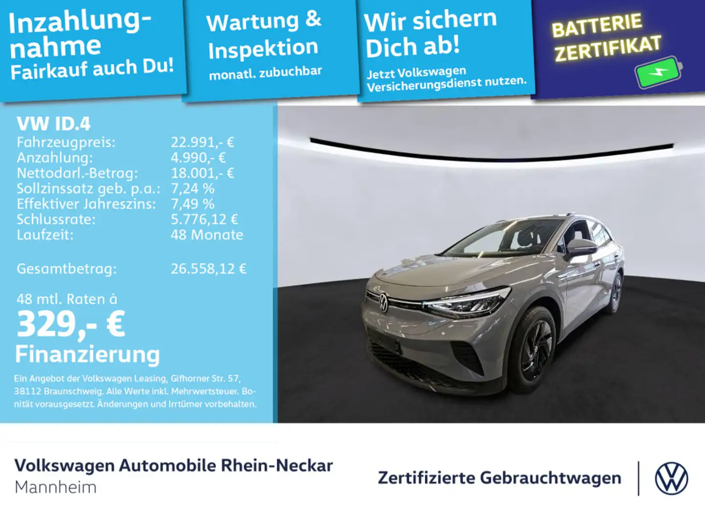 Volkswagen ID.4 Pure LED Automatik Navi Einparkhilfe UVM Grau - 1