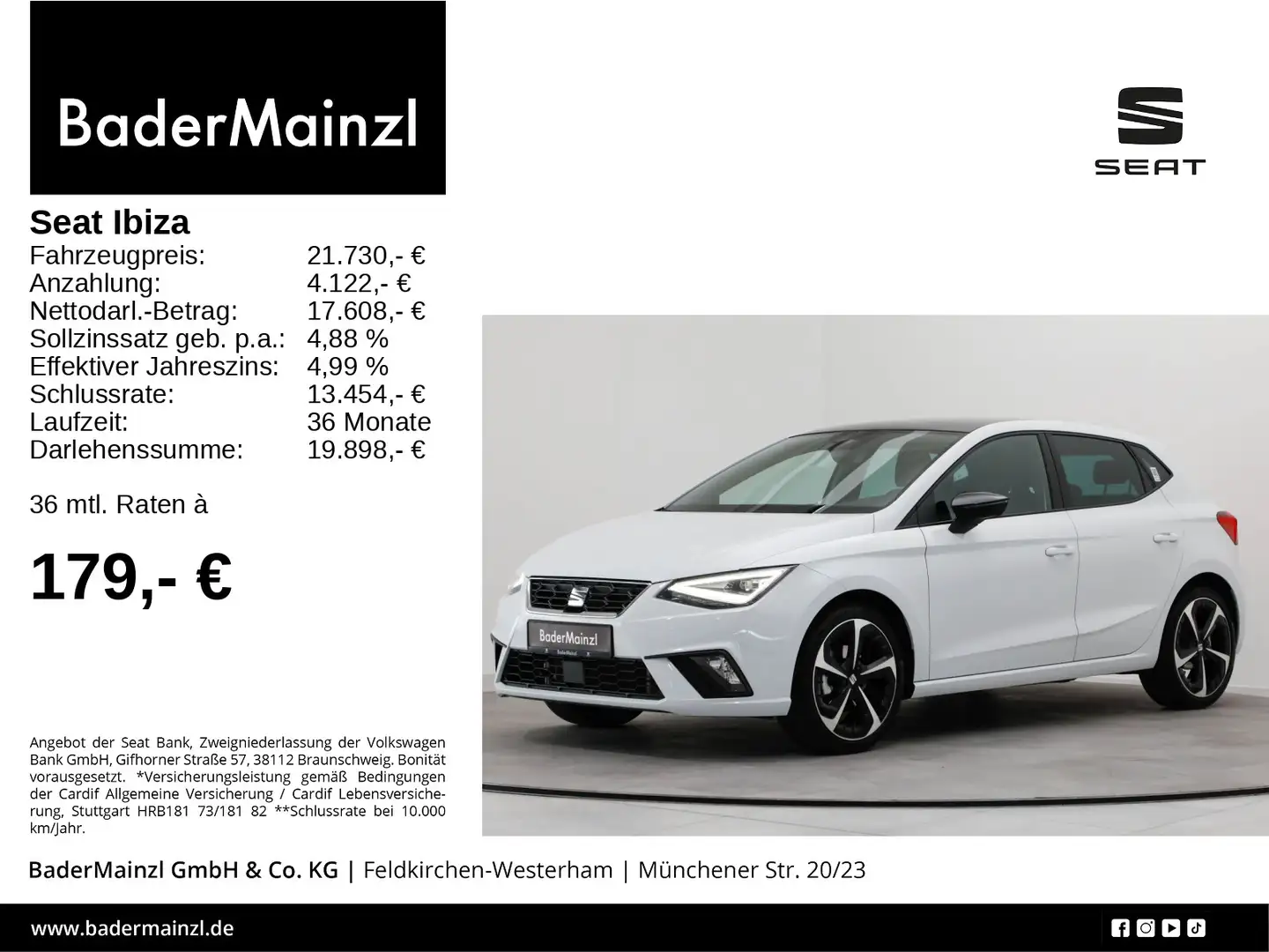 SEAT Ibiza 1.0 TSI FR LED CarPlay SHZ PDC ACC Pano Weiß - 1