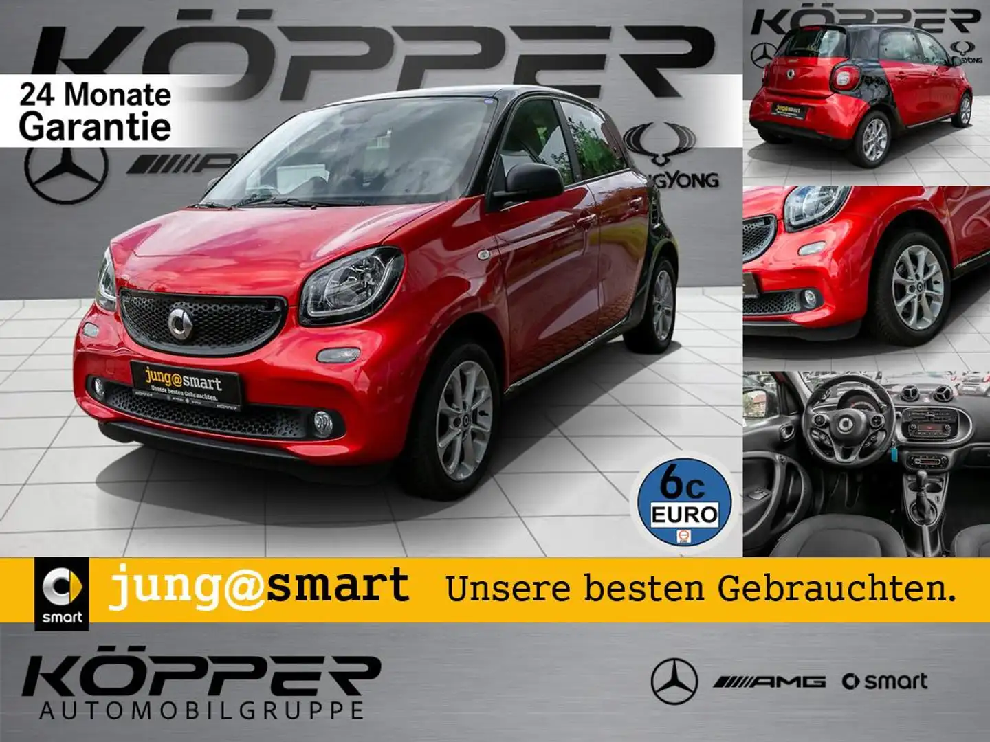 smart forFour 66 kW turbo Sportpaket Glasdach PTS Rot - 1