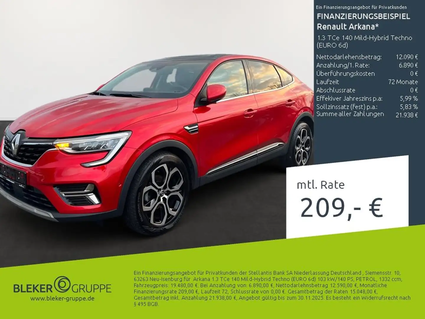 Renault Arkana 1.3 TCe 140 Mild-Hybrid Techno (EURO 6d) Rouge - 1