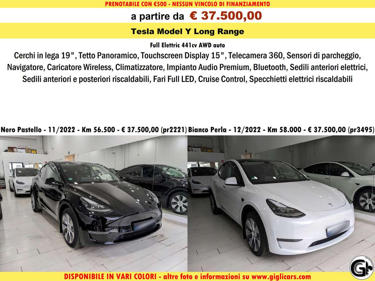 Tesla Model Y 440 cv, AWD, Tetto Panoramico, Autonomia WLTP 533k