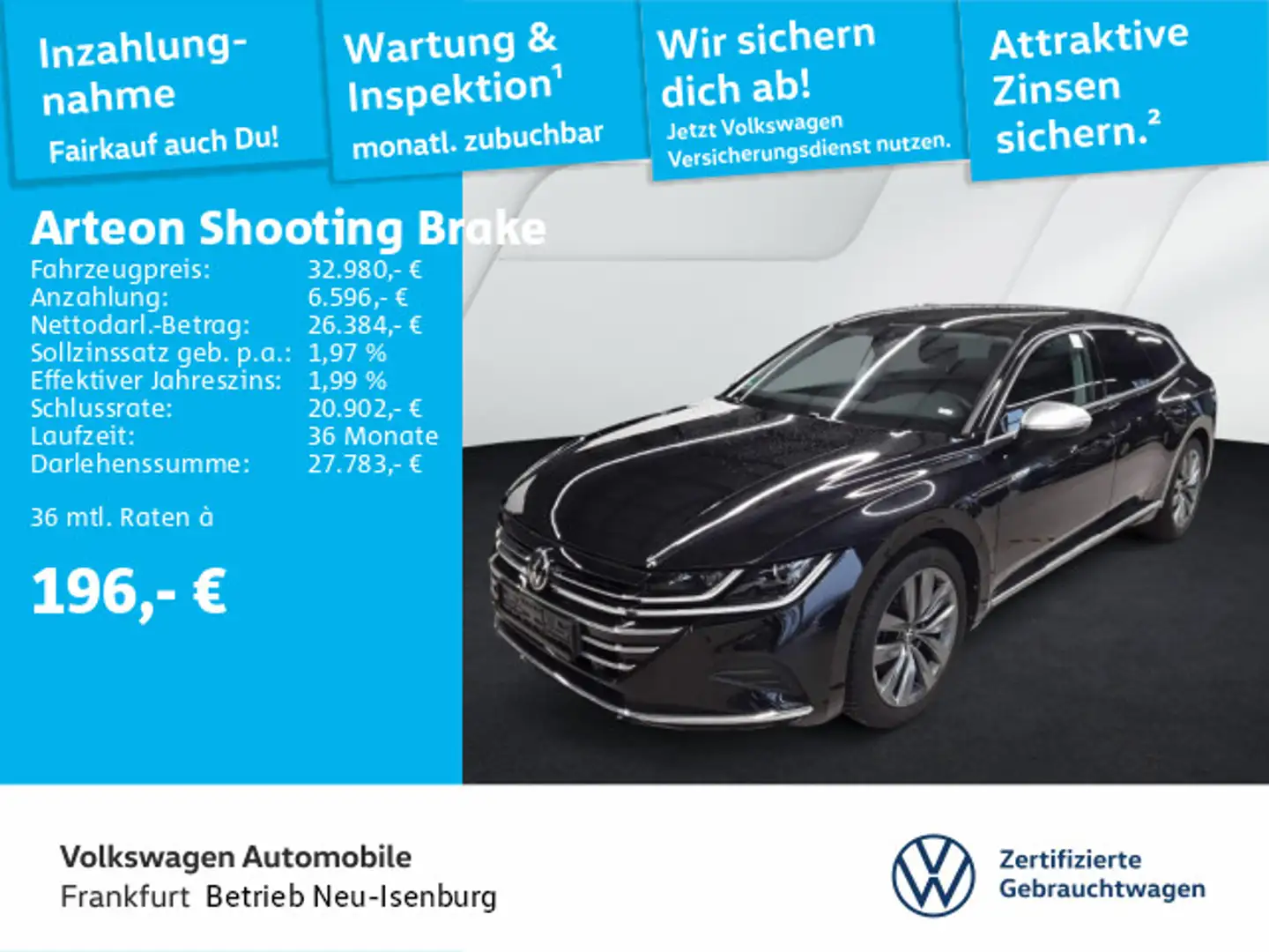 Volkswagen Arteon 2.0 TSI DSG Elegance Navi IQ.Light DAB+ FrontAssis Schwarz - 1
