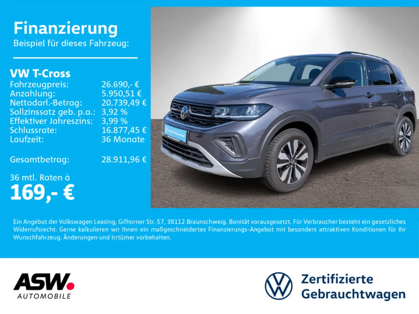 Volkswagen T-Cross Goal 1.5TSI DSG LED Navi PDC ACC SHZ AHK Gris - 1