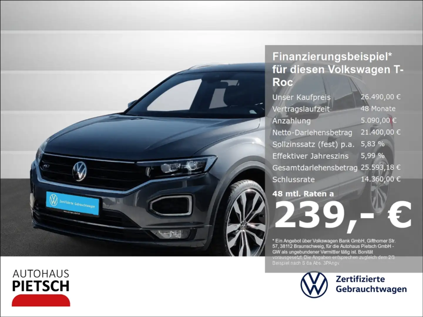 Volkswagen T-Roc 1.5 TSI R-Line LED AHK ACC DigCockpit Navi Grau - 1