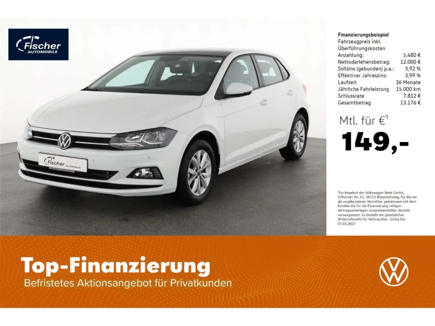Volkswagen Polo 1.0 TSI Highline 5-Gg. P-Dach/NAV/PDC/SH Weiß - 1