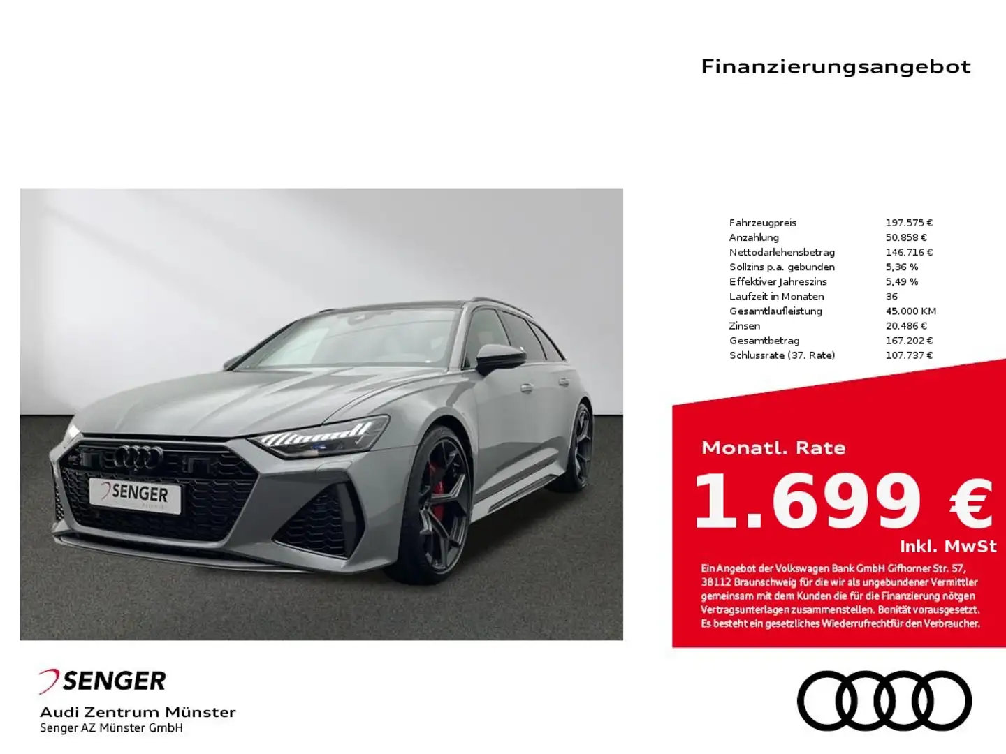 Audi RS6 Avant performance 630 PS Keramikbremsanlage Grau - 1