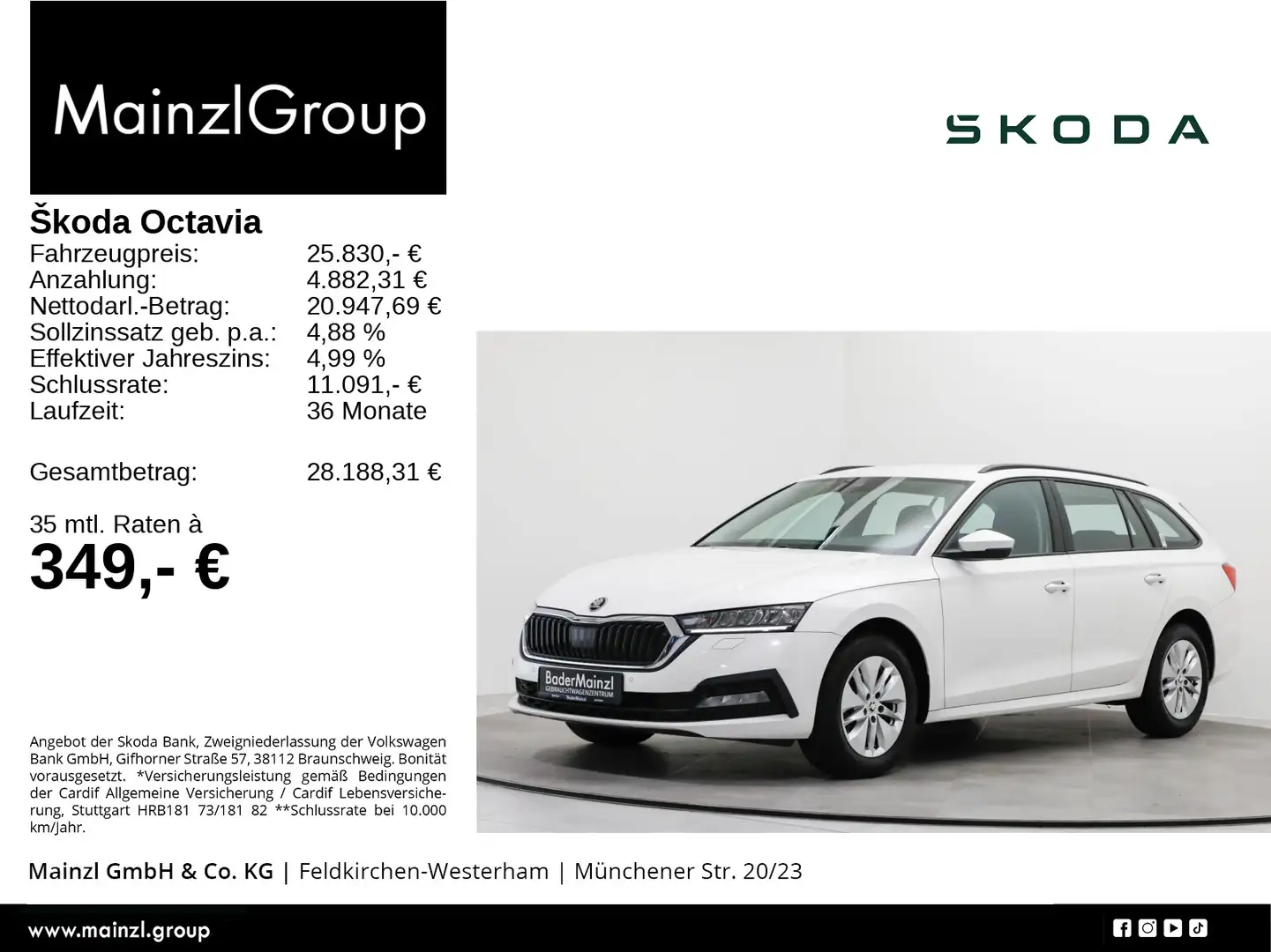 Skoda Octavia Combi 2.0 TDI DSG Ambition PDC SHZ ACC Weiß - 1