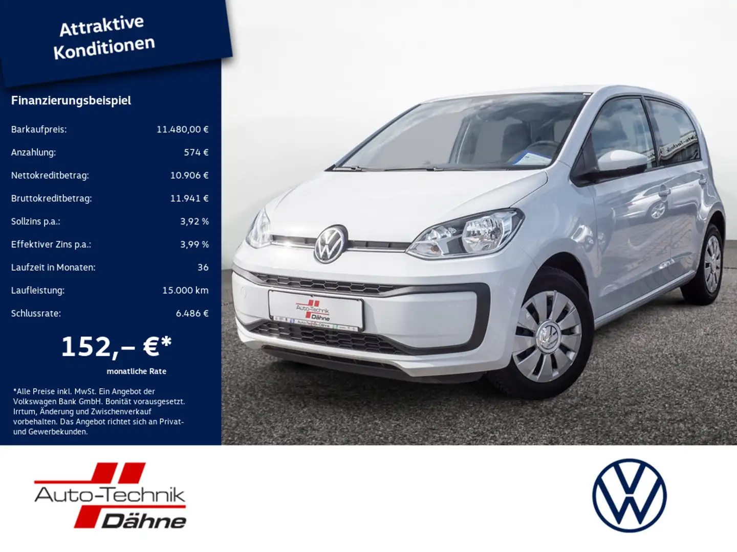 Volkswagen up! 1.0 KLIMA Weiß - 1