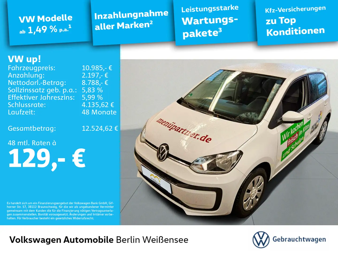 Volkswagen up! 1.0*KLIMA*RFK*GJR*GRA*PDC HINTEN* Weiß - 1