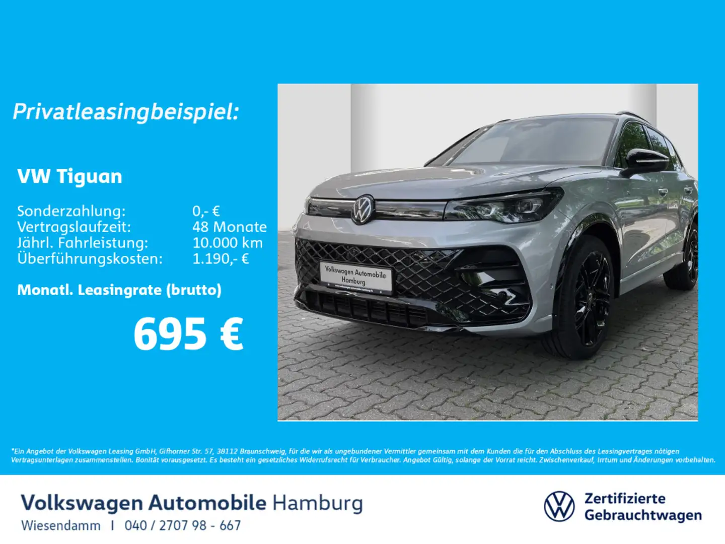 Volkswagen Tiguan R-Line 2,0 l TDI  DSG Navi AHK LM Klimaau Silber - 1