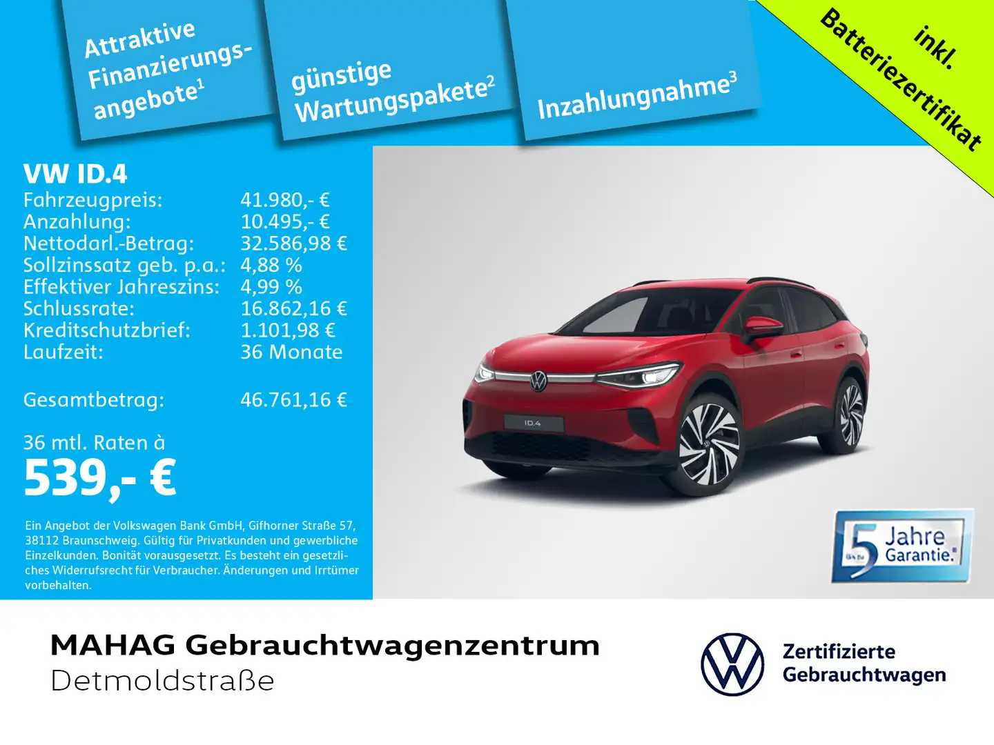 Volkswagen ID.4 Pro 210 kW WärmePu CCS AHK IQ.Light Navi Pa Rot - 1