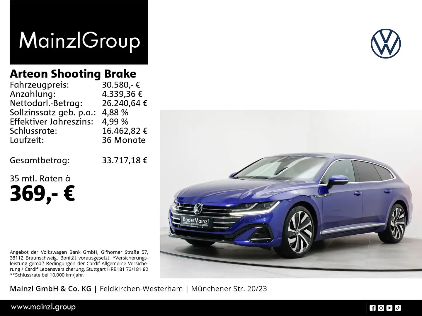 Volkswagen Arteon 2.0 TSI DSG R-Line AHK Kam Blau - 1