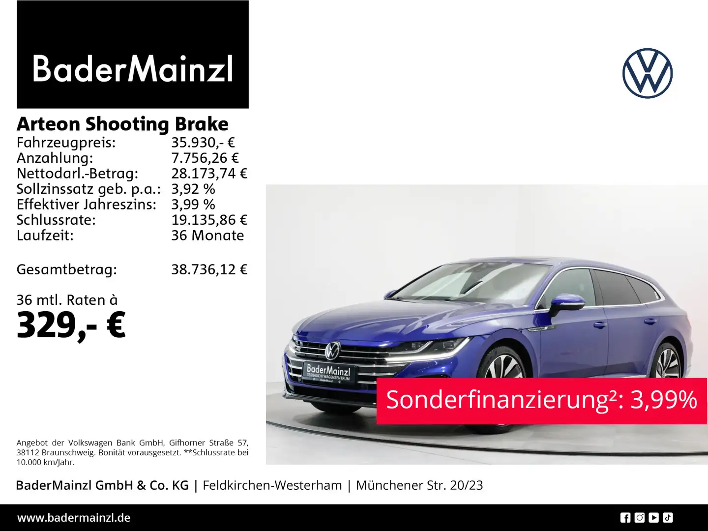 Volkswagen Arteon 2.0 TSI DSG R-Line AHK Kam Blau - 1
