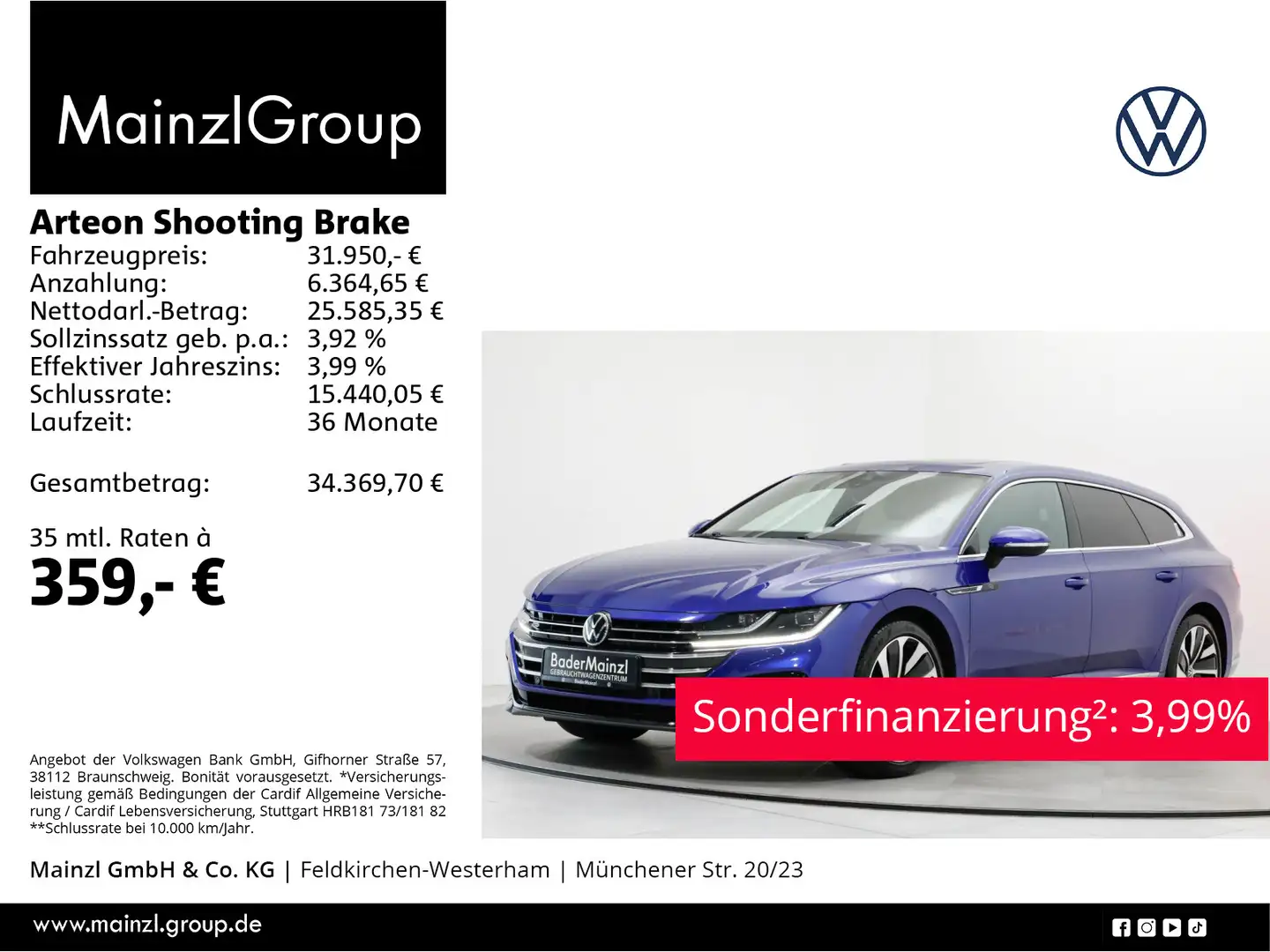 Volkswagen Arteon 2.0 TSI DSG R-Line AHK Kam Blau - 1