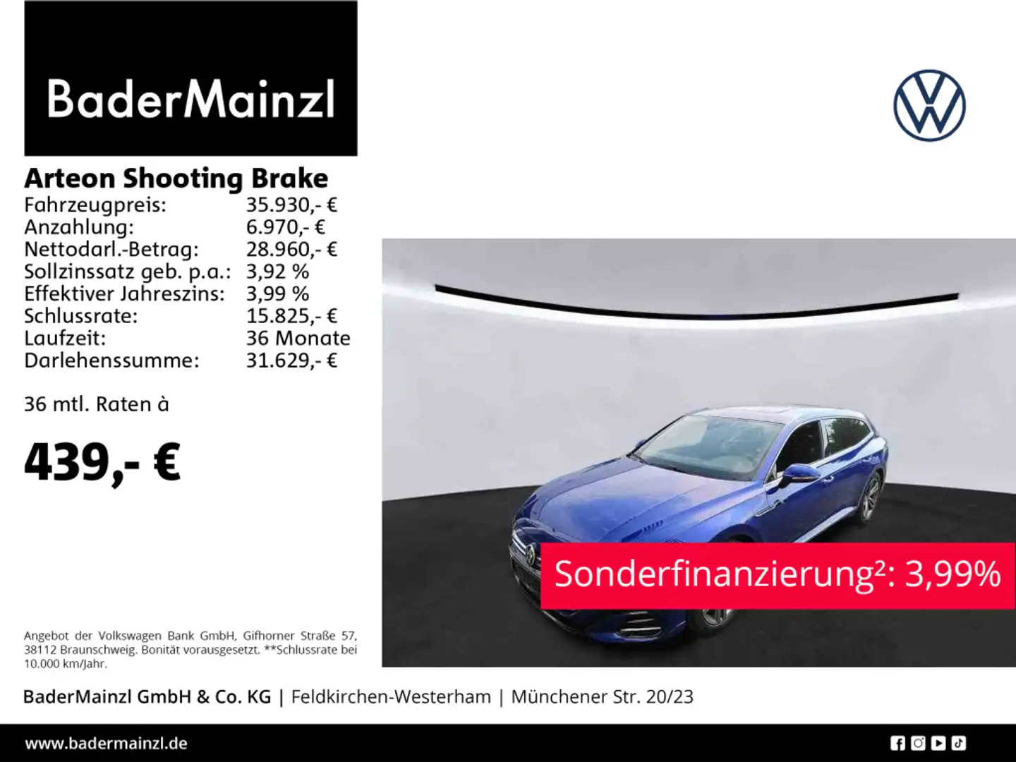 Volkswagen Arteon 2.0 TSI DSG R-Line AHK Kam Blau - 1