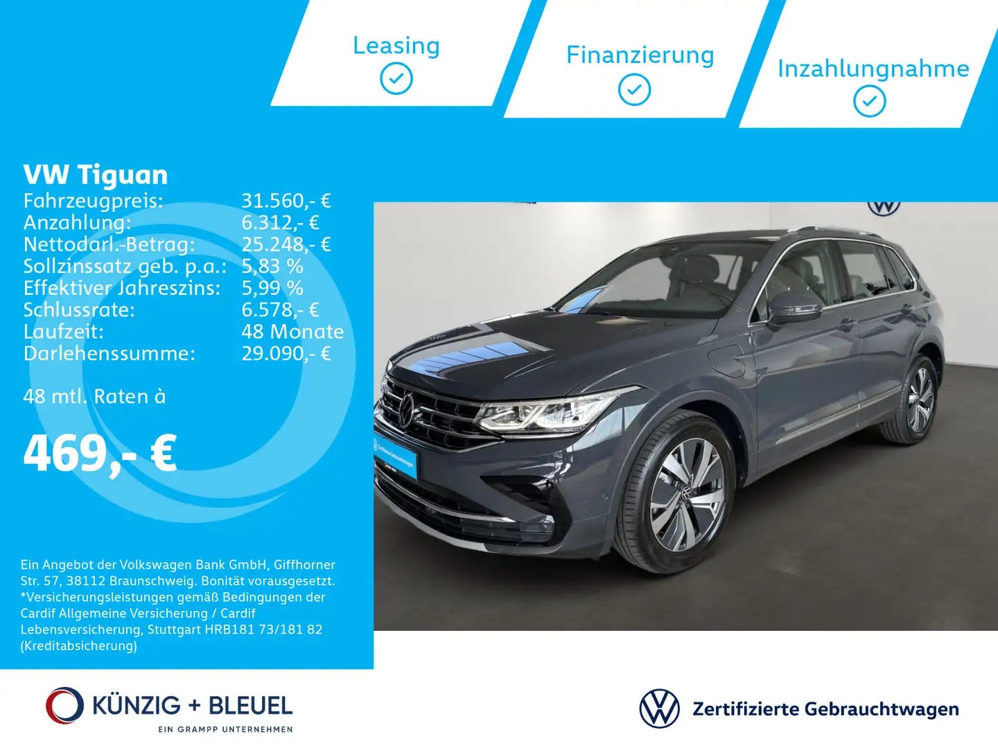 Volkswagen Tiguan Elegance 1,4 TSI e Hybr.*DSG*Nav*Leder*AH Gris - 1