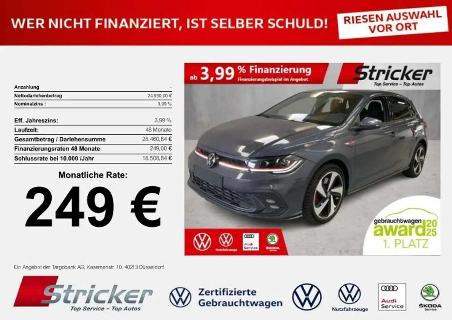 Volkswagen Polo GTI 2.0TSI DSG 249,-ohne Anzahlung ACC App-Connec Grau - 2