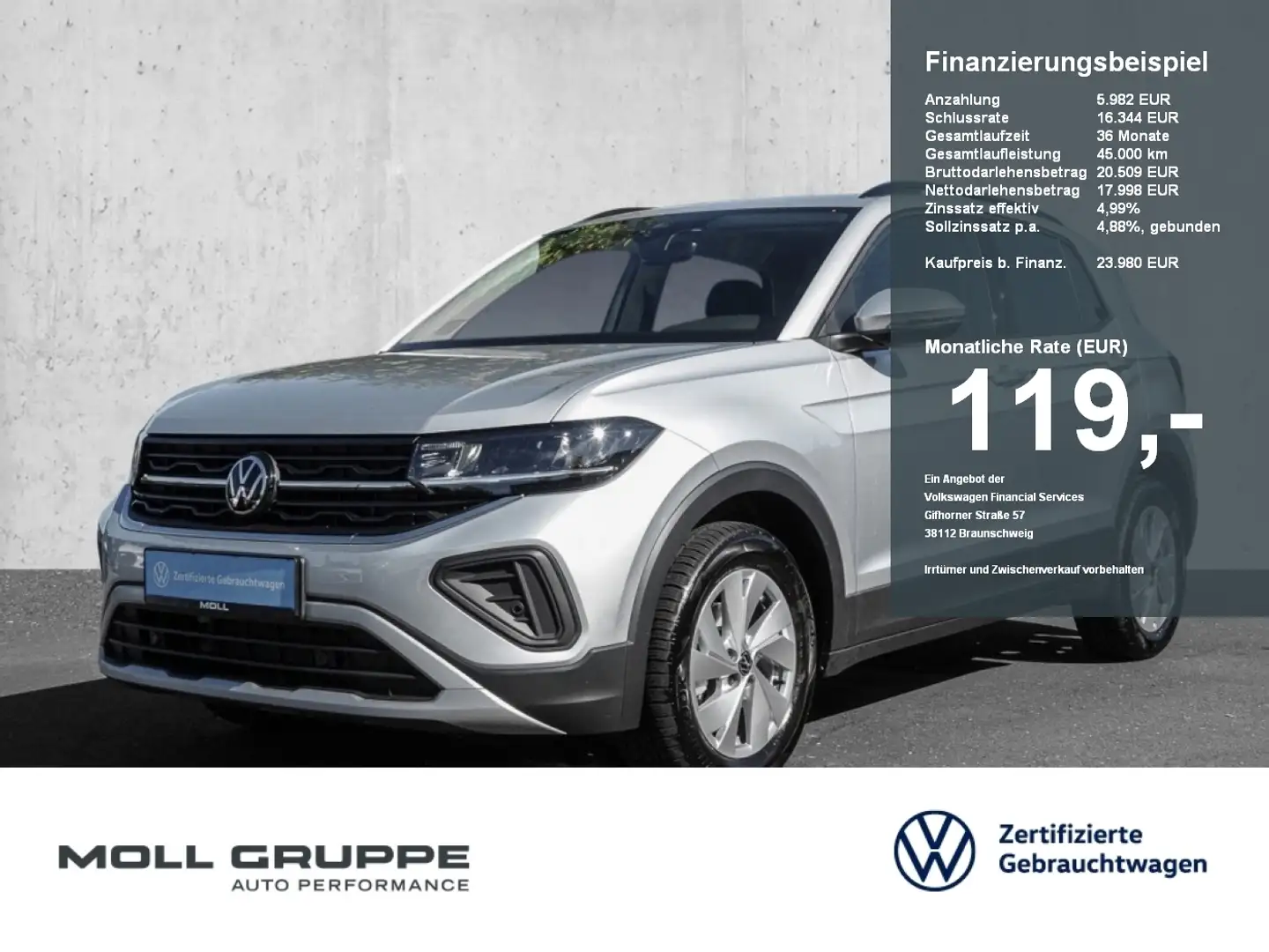 Volkswagen T-Cross 1.0 TSI DSG Life AUT KAM LED LM PDC SHZ Silber - 1