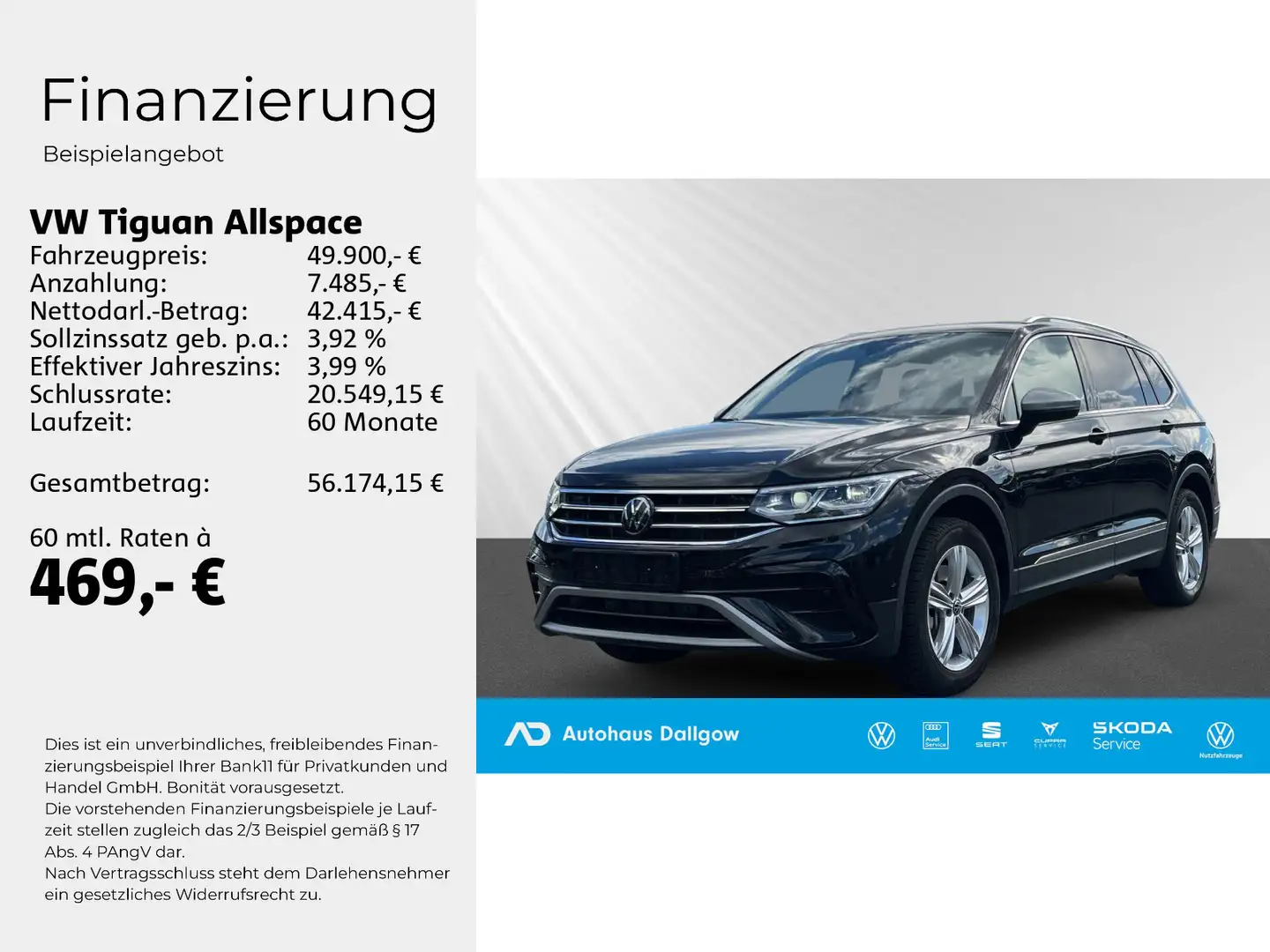 Volkswagen Tiguan Allspace Elegance 2,0 l TDI DSG+ PDC+ LED Schwarz - 2
