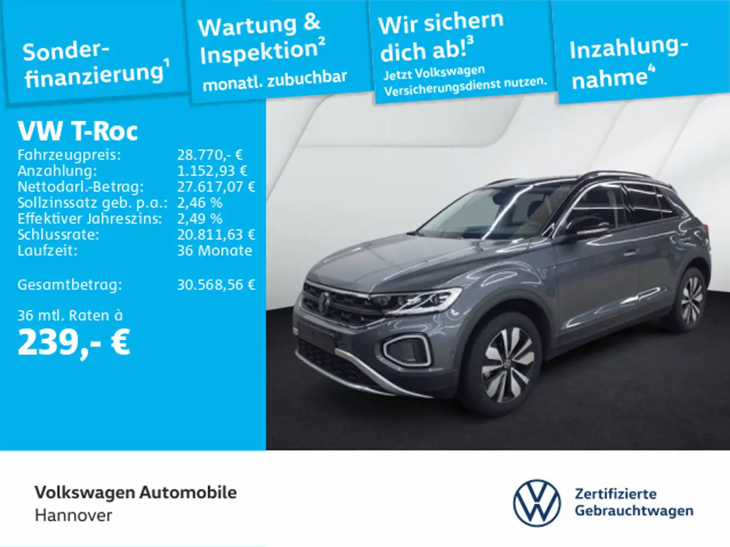 Volkswagen T-Roc 2.0 TDI DSG Goal Navi AHK LED DigCockpit A Grau - 1