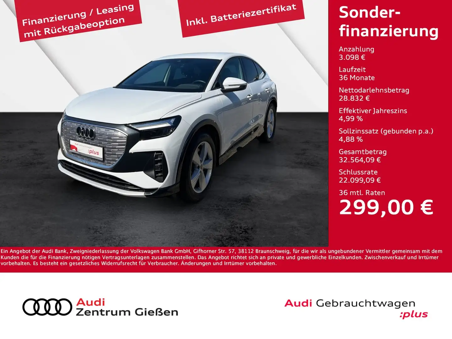 Audi Q4 e-tron Sportback 50 quattro basis MMI Navi Plus Weiß - 1